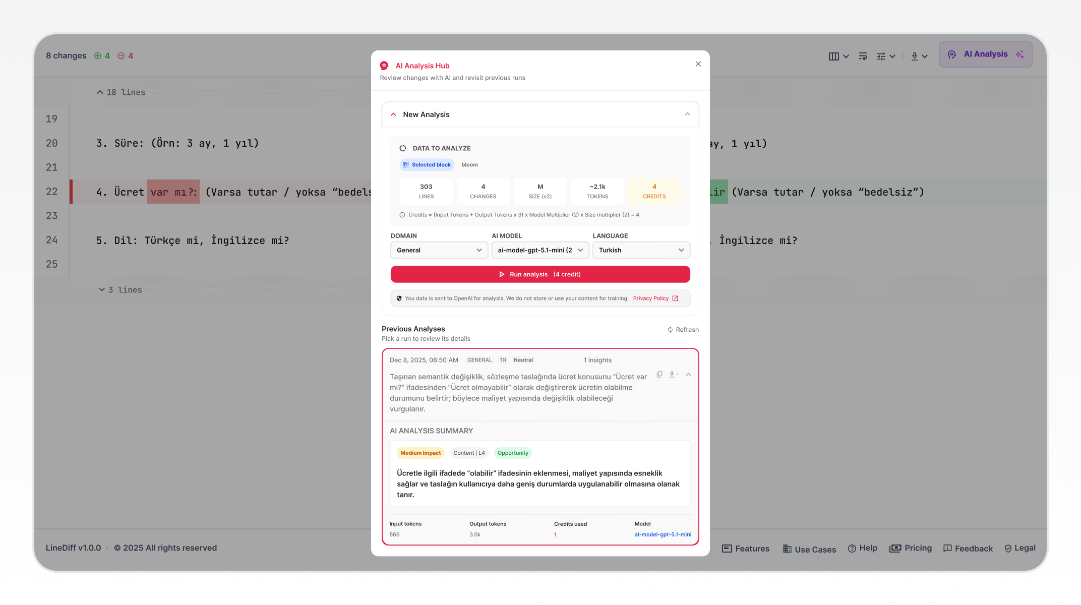 Explain your Diff results with AI